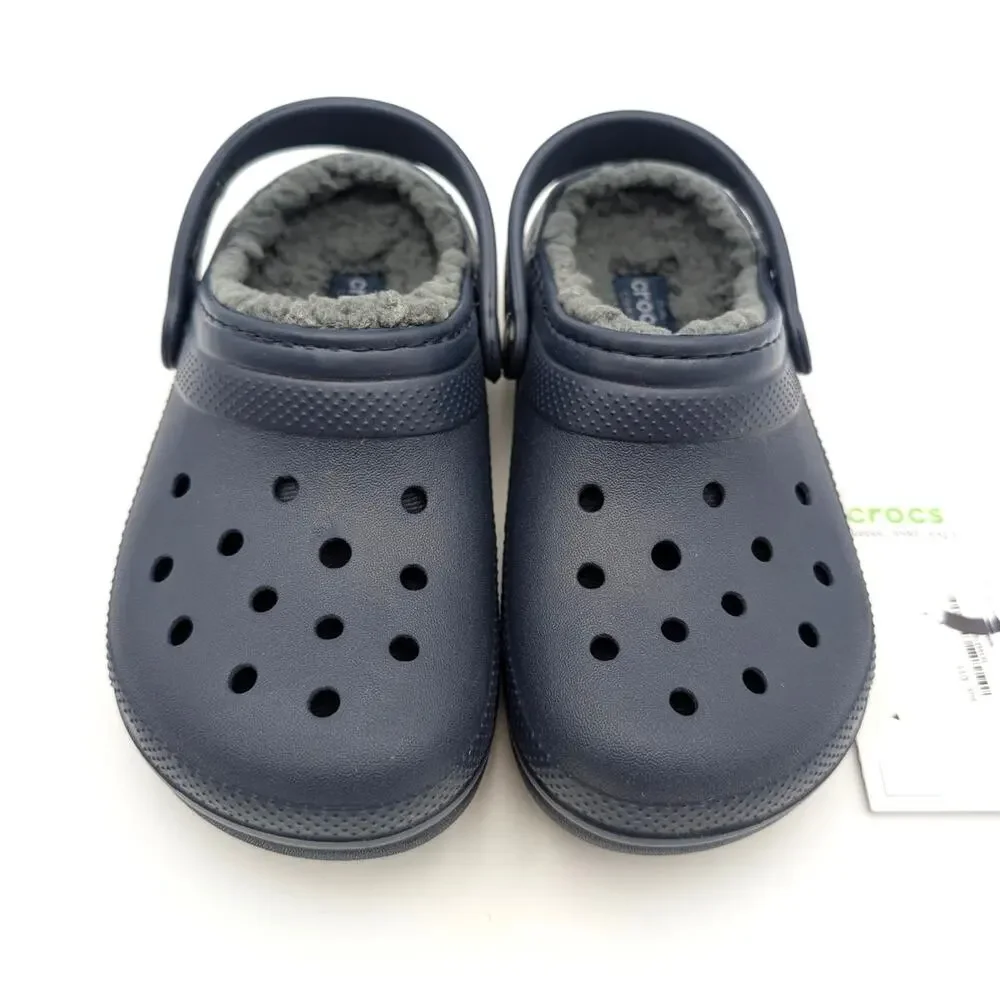 Crocs Classic Lined Clog Shoes Closed Toe Kids' Navy/Charcoal Size US11